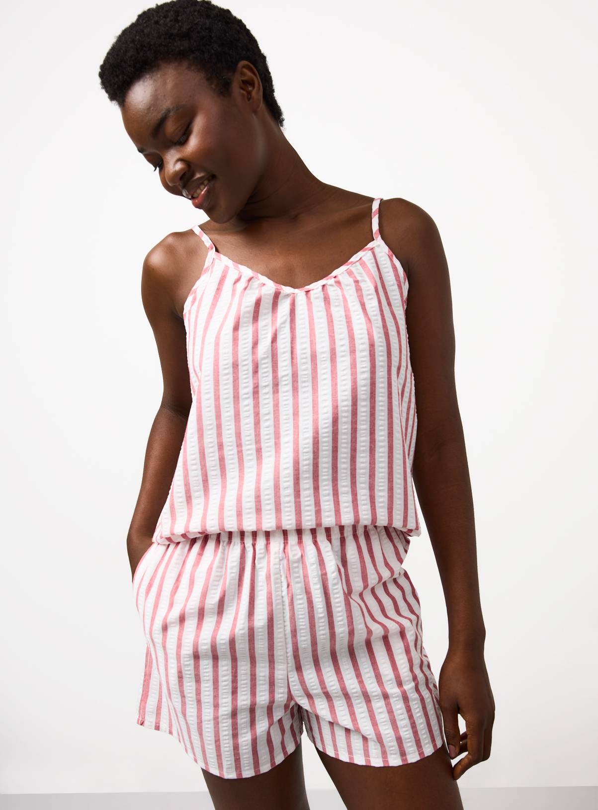White Stripe Print Seersucker Shortie Pyjamas 14 - Image 2